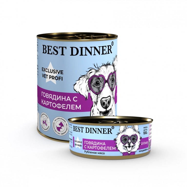 Best Dinner Exclusive Vet Profi Urinary Консервы для собак и щенков при мочекаменной болезни с говядиной и картофелем